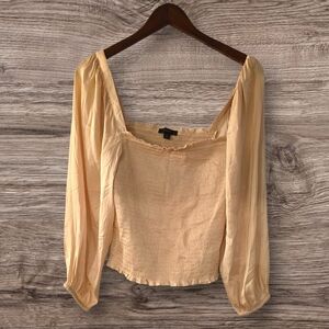 M - J.Crew Smocked Square Neck Peasant Crop Top - NWT